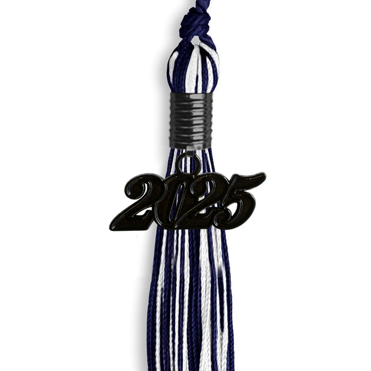 Navy Blue/White Mixed Color Graduation Tassel with Black Date Drop - Endea Graduation