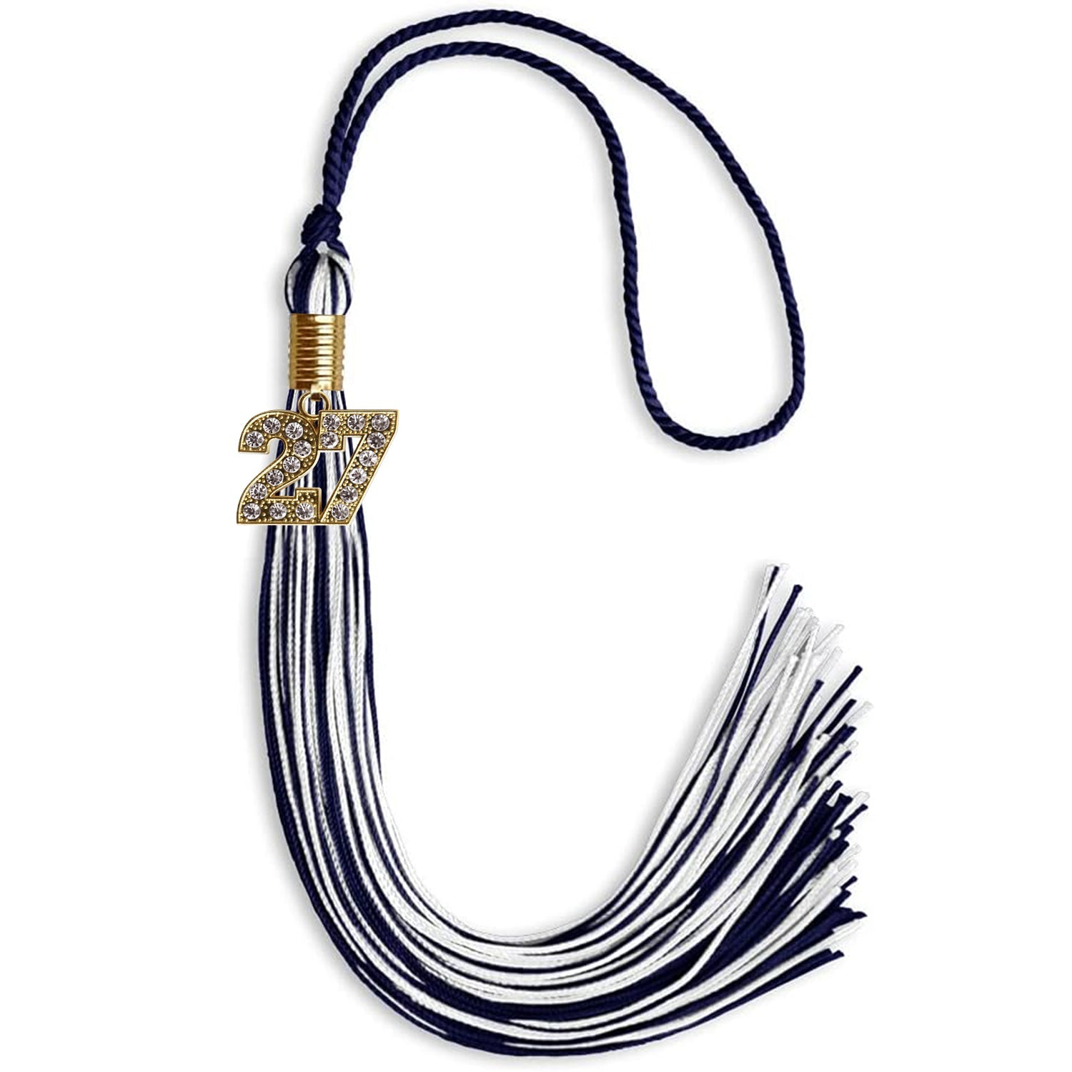 Navy Blue/White Mixed Color Graduation Tassel with Gold Date Drop - Endea Graduation