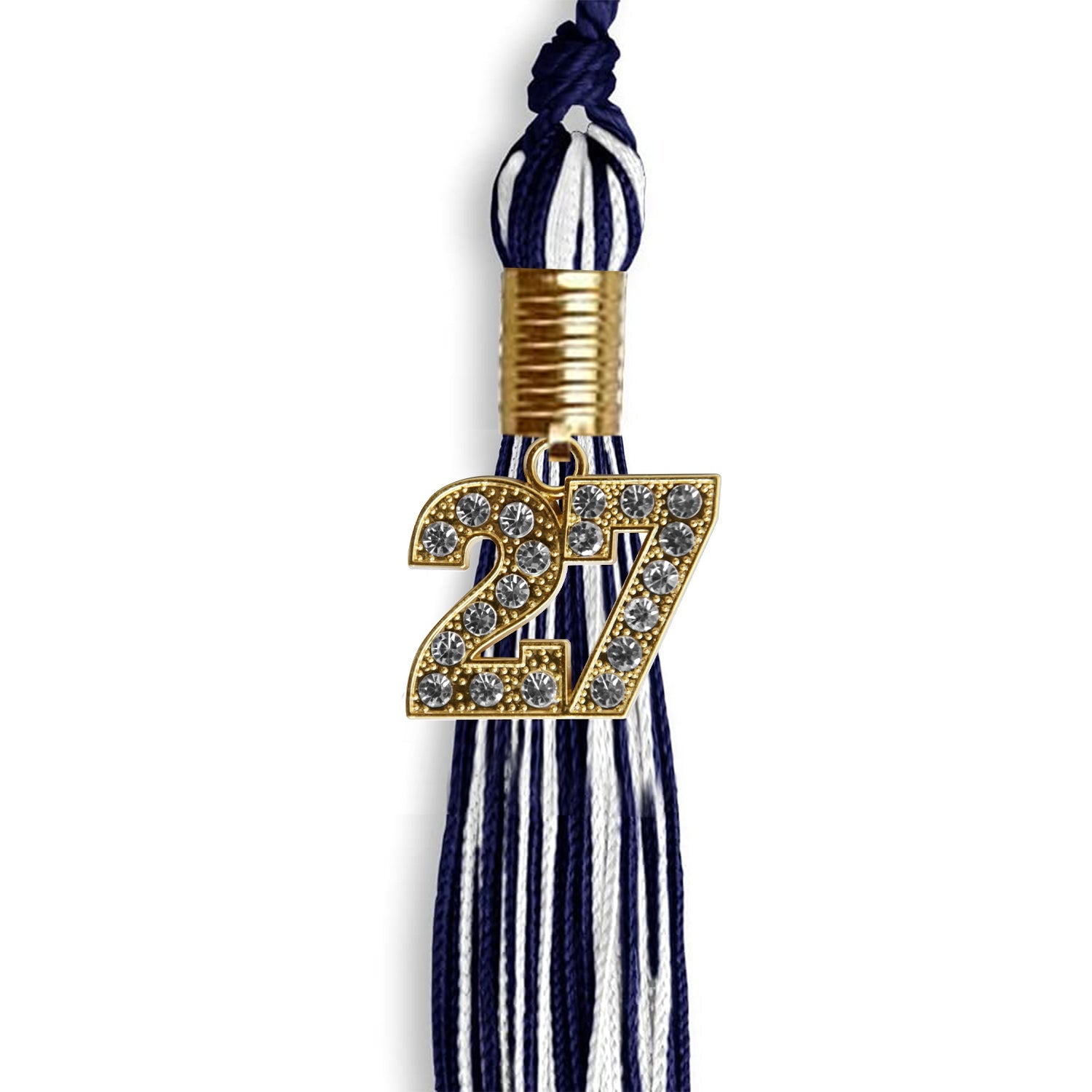 Navy Blue/White Mixed Color Graduation Tassel with Gold Date Drop - Endea Graduation