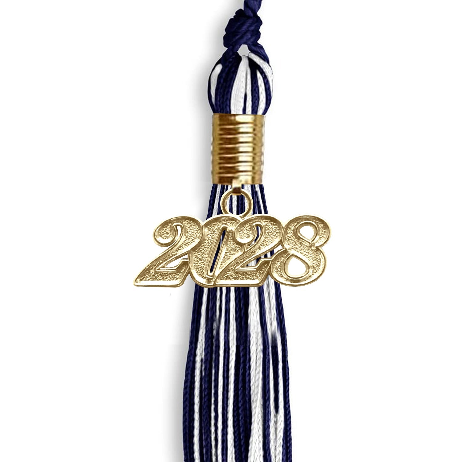 Navy Blue/White Mixed Color Graduation Tassel with Gold Date Drop - Endea Graduation