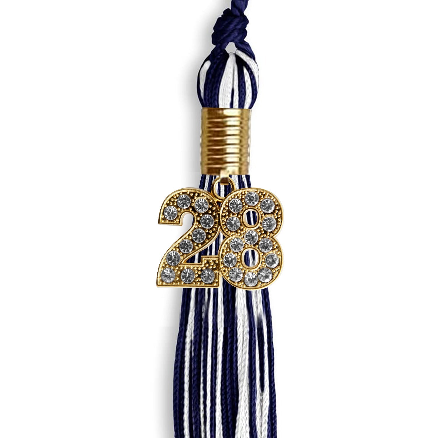 Navy Blue/White Mixed Color Graduation Tassel with Gold Date Drop - Endea Graduation