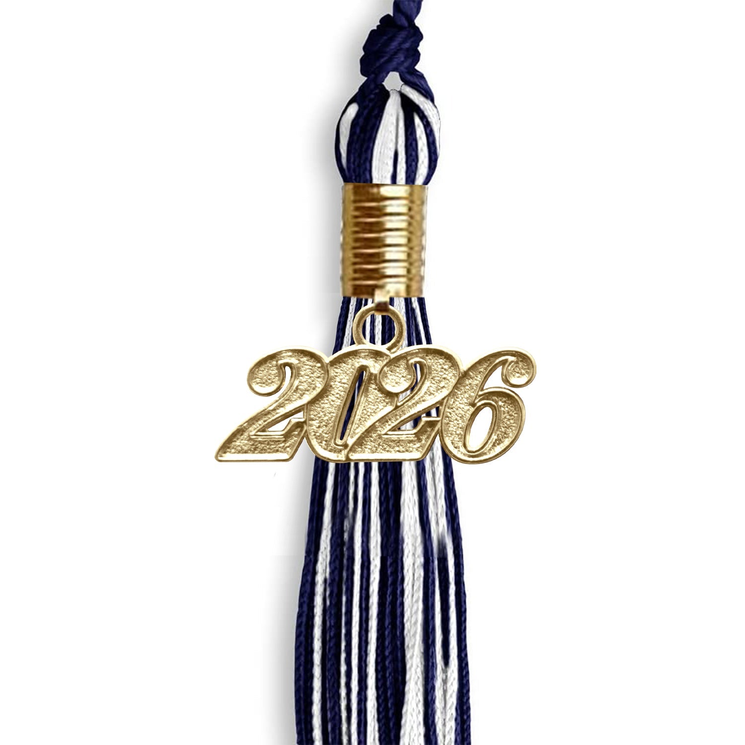 Navy Blue/White Mixed Color Graduation Tassel with Gold Date Drop - Endea Graduation