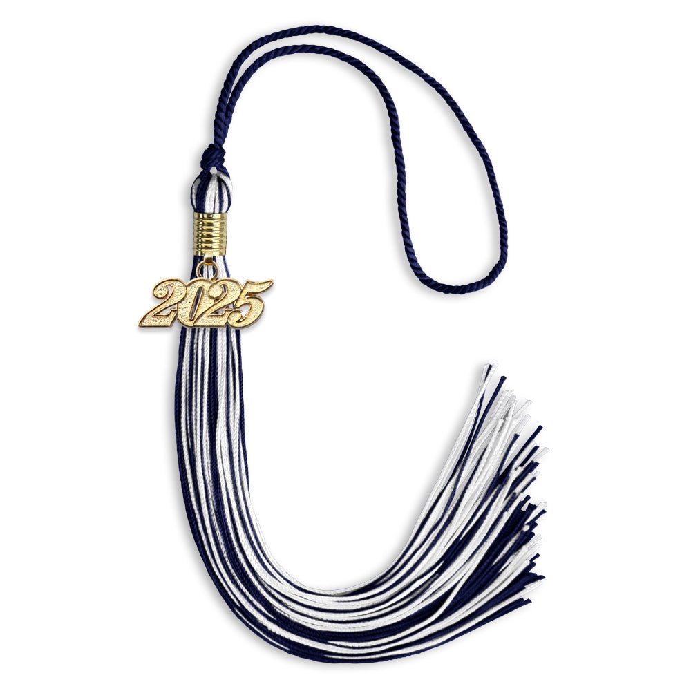 Navy Blue/White Mixed Color Graduation Tassel with Gold Date Drop - Endea Graduation