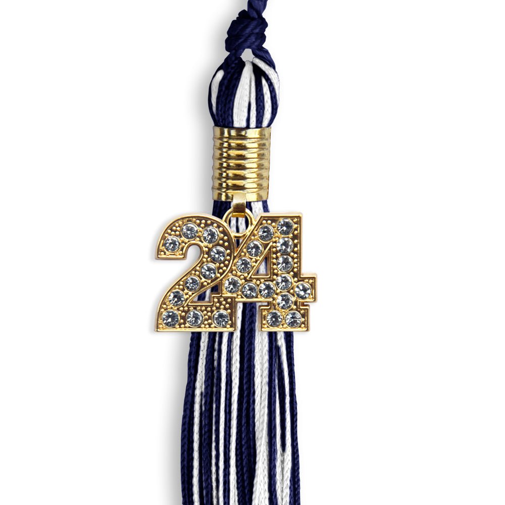 Navy Blue/White Mixed Color Graduation Tassel with Gold Date Drop - Endea Graduation