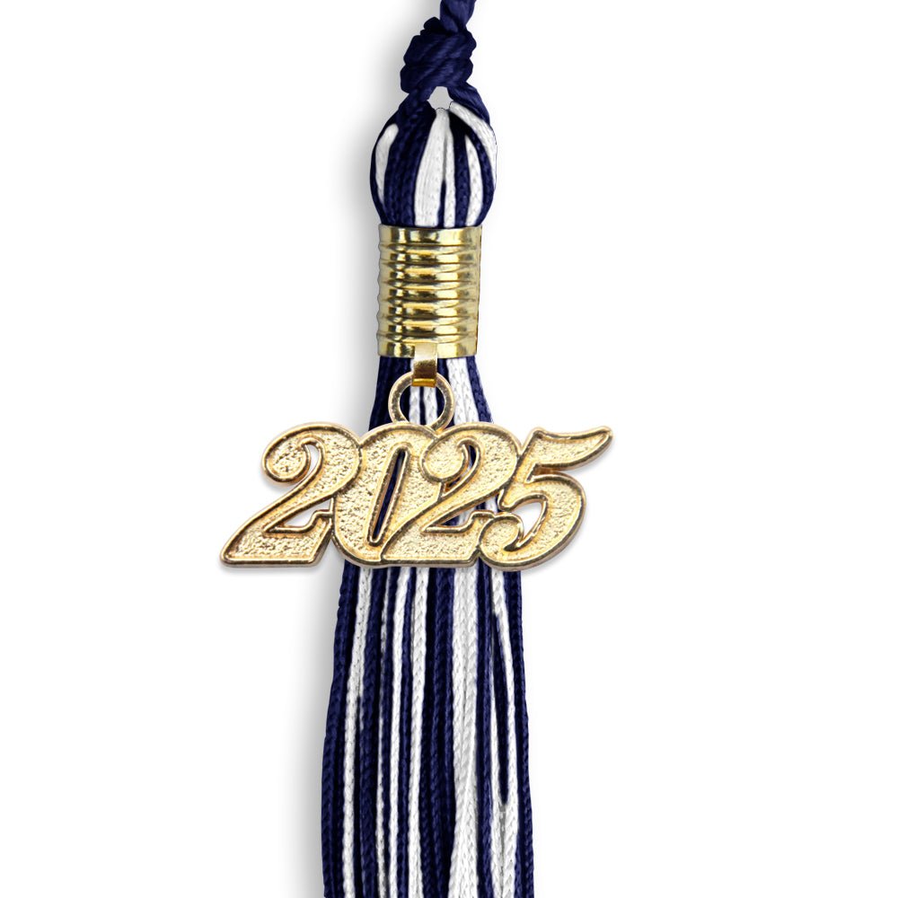 Navy Blue/White Mixed Color Graduation Tassel with Gold Date Drop - Endea Graduation