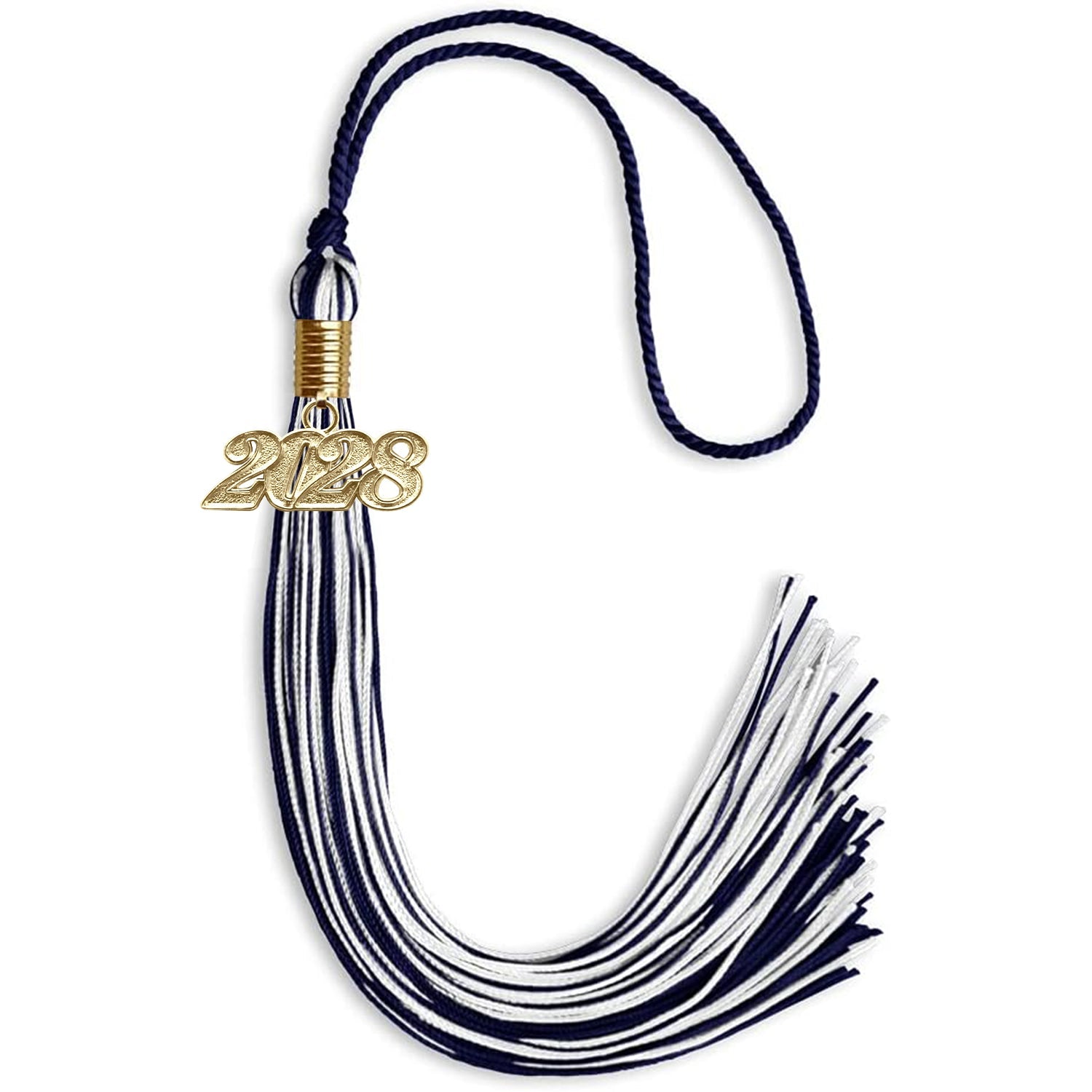 Navy Blue/White Mixed Color Graduation Tassel with Gold Date Drop - Endea Graduation