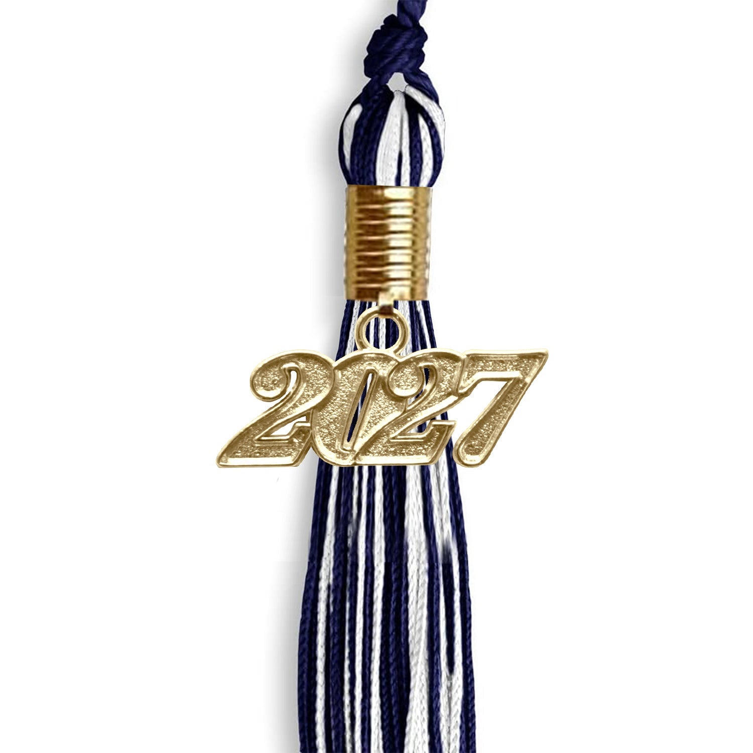 Navy Blue/White Mixed Color Graduation Tassel with Gold Date Drop - Endea Graduation