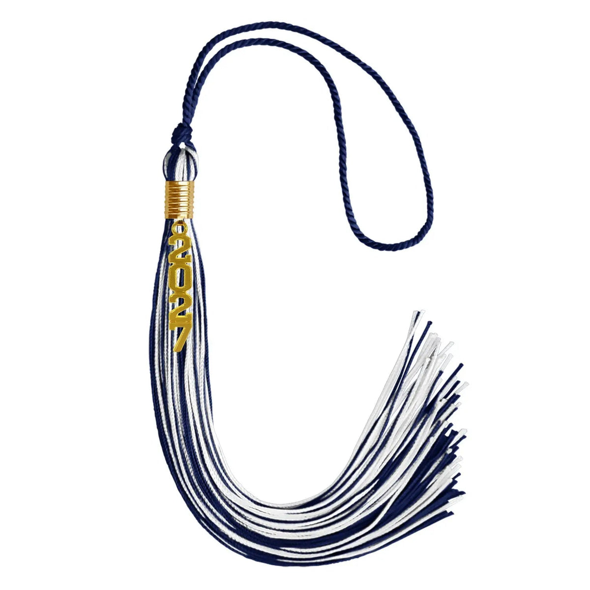Navy Blue/White Mixed Color Graduation Tassel with Gold Stacked Date Drop - Endea Graduation