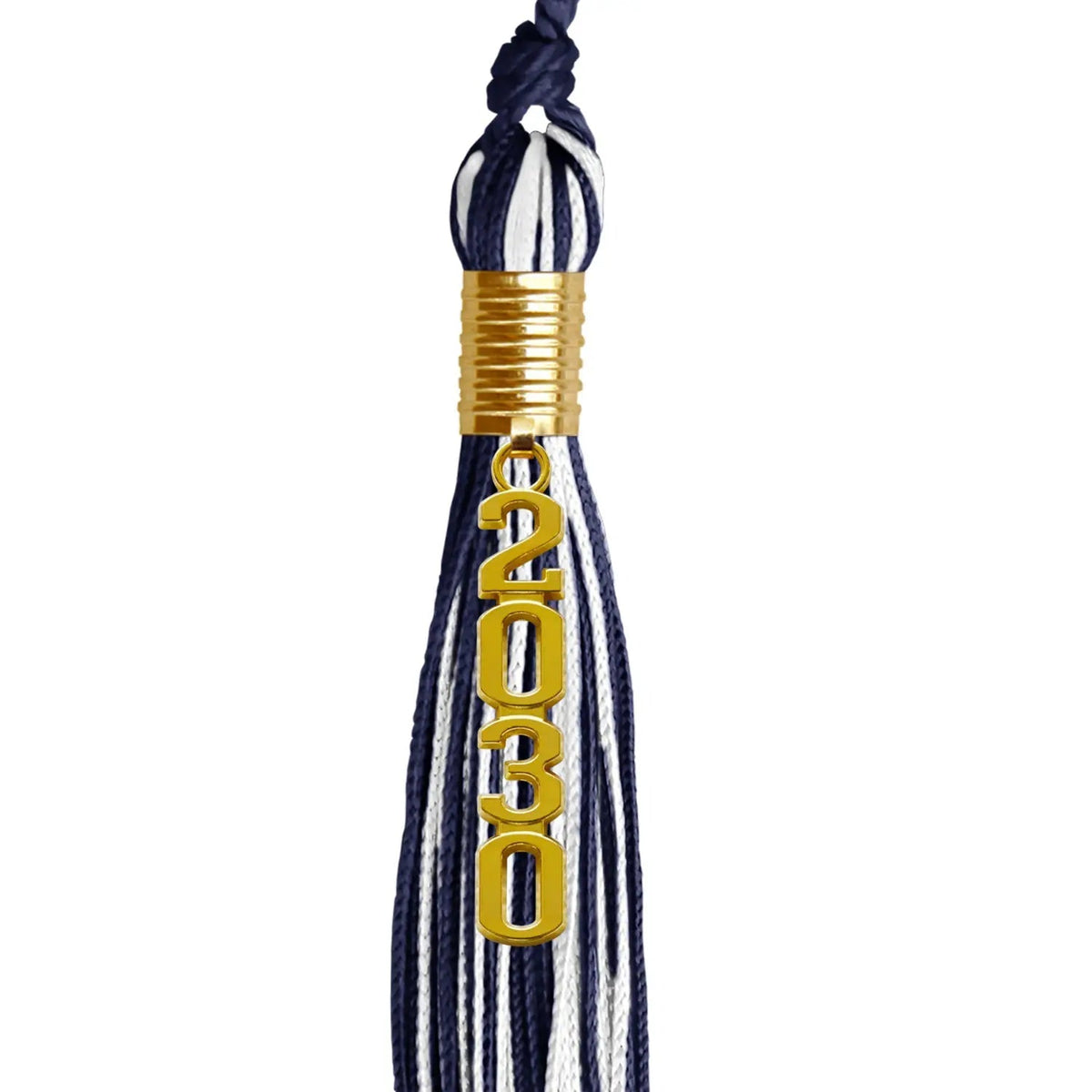 Navy Blue/White Mixed Color Graduation Tassel with Gold Stacked Date Drop - Endea Graduation