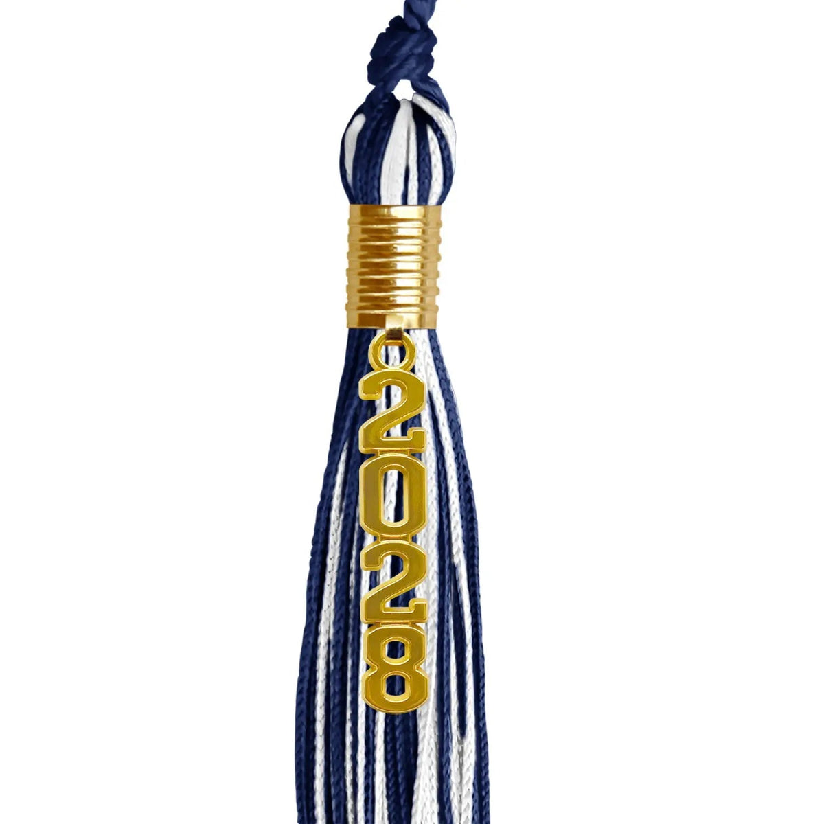 Navy Blue/White Mixed Color Graduation Tassel with Gold Stacked Date Drop - Endea Graduation