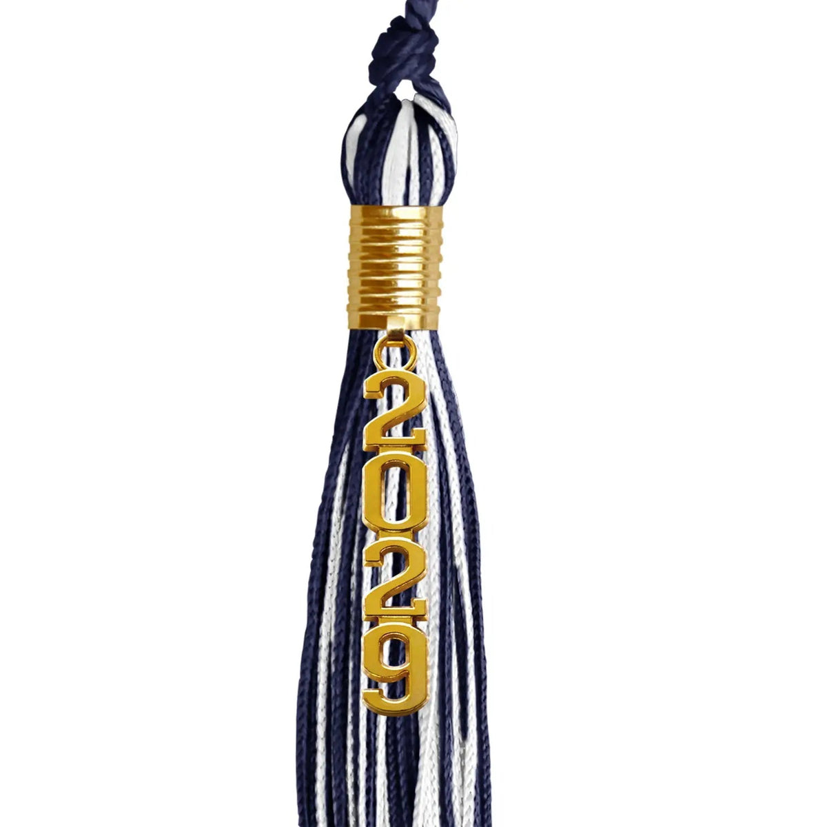 Navy Blue/White Mixed Color Graduation Tassel with Gold Stacked Date Drop - Endea Graduation
