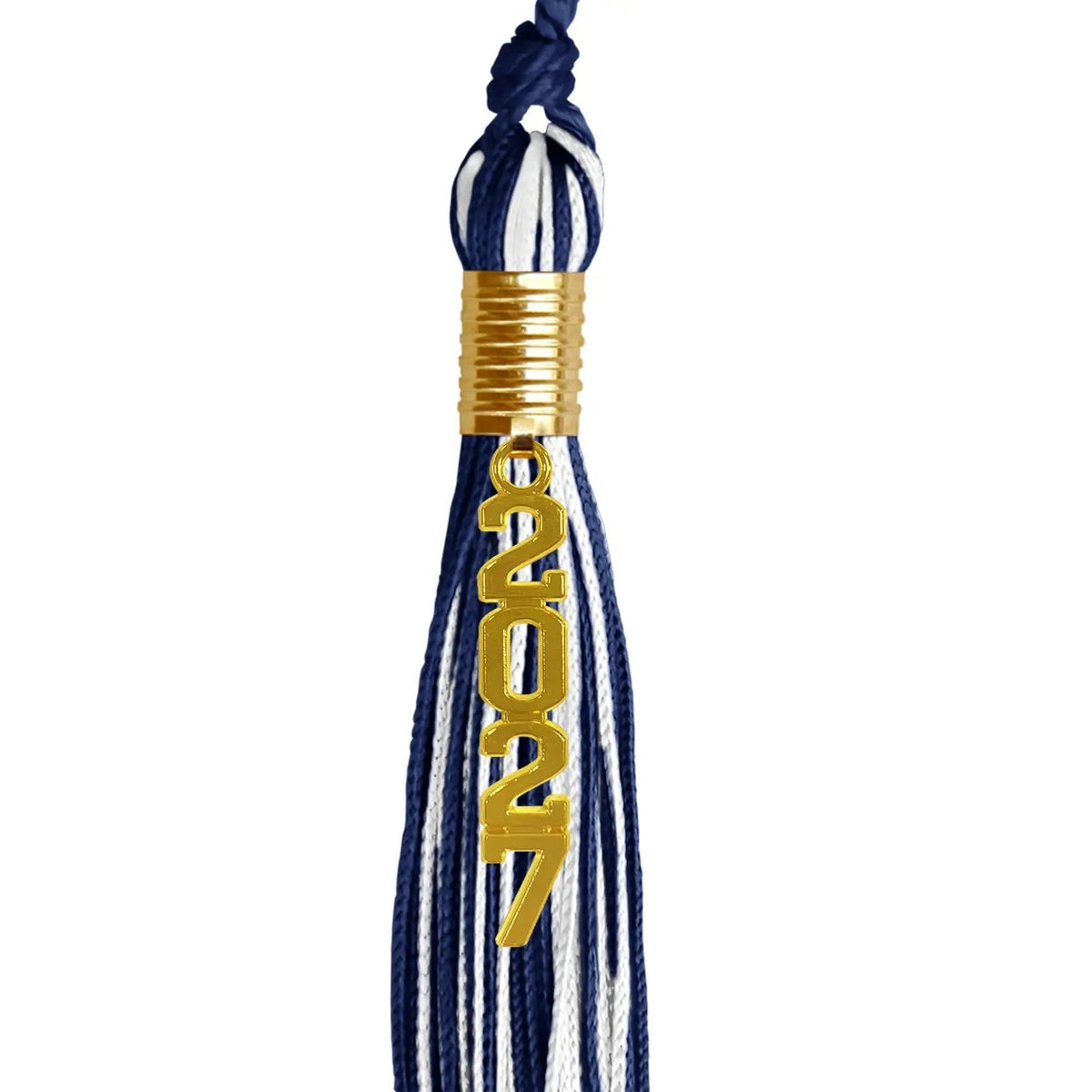 Navy Blue/White Mixed Color Graduation Tassel with Gold Stacked Date Drop - Endea Graduation