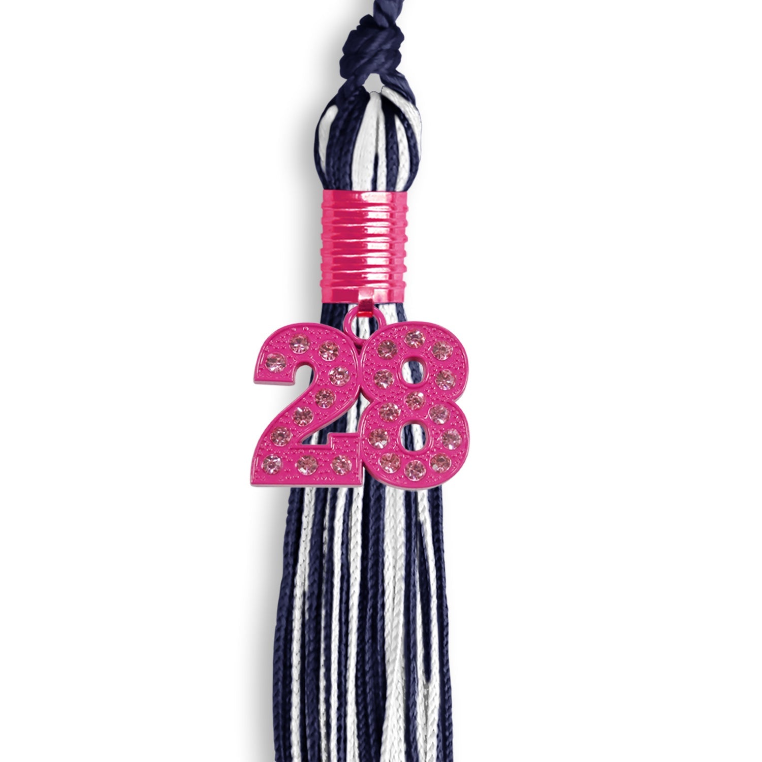 Navy Blue/White Mixed Color Graduation Tassel with Pink Bling Charm - Endea Graduation