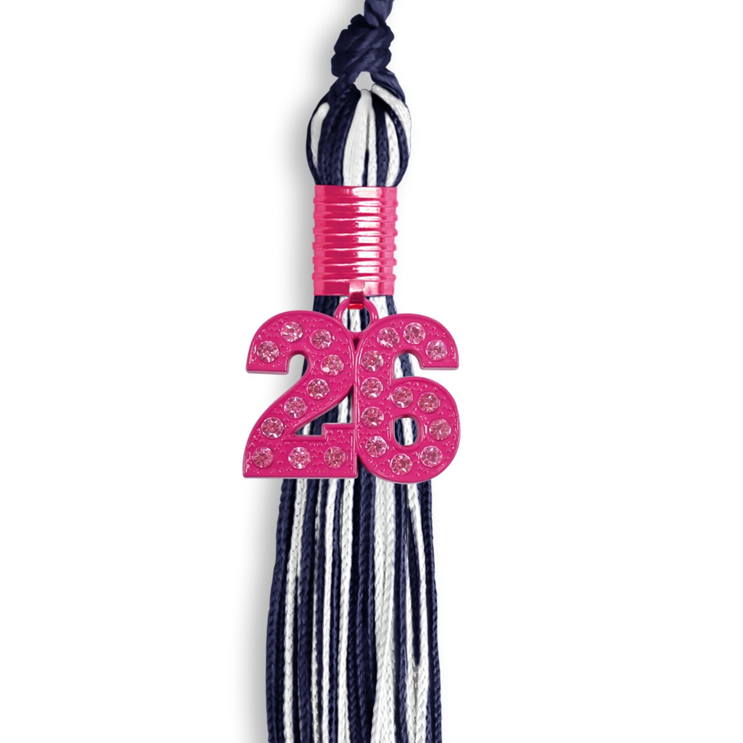 Navy Blue/White Mixed Color Graduation Tassel with Pink Bling Charm - Endea Graduation