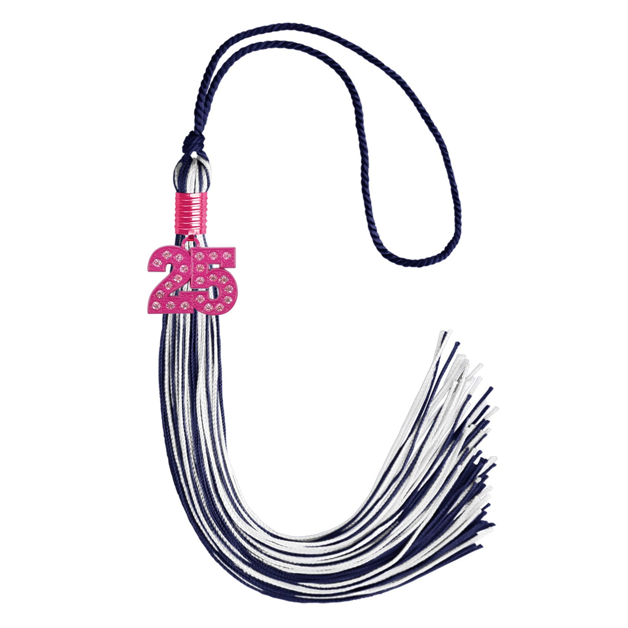 Navy Blue/White Mixed Color Graduation Tassel with Pink Bling Charm - Endea Graduation