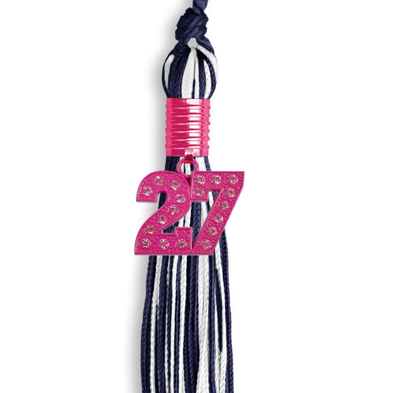 Navy Blue/White Mixed Color Graduation Tassel with Pink Bling Charm - Endea Graduation