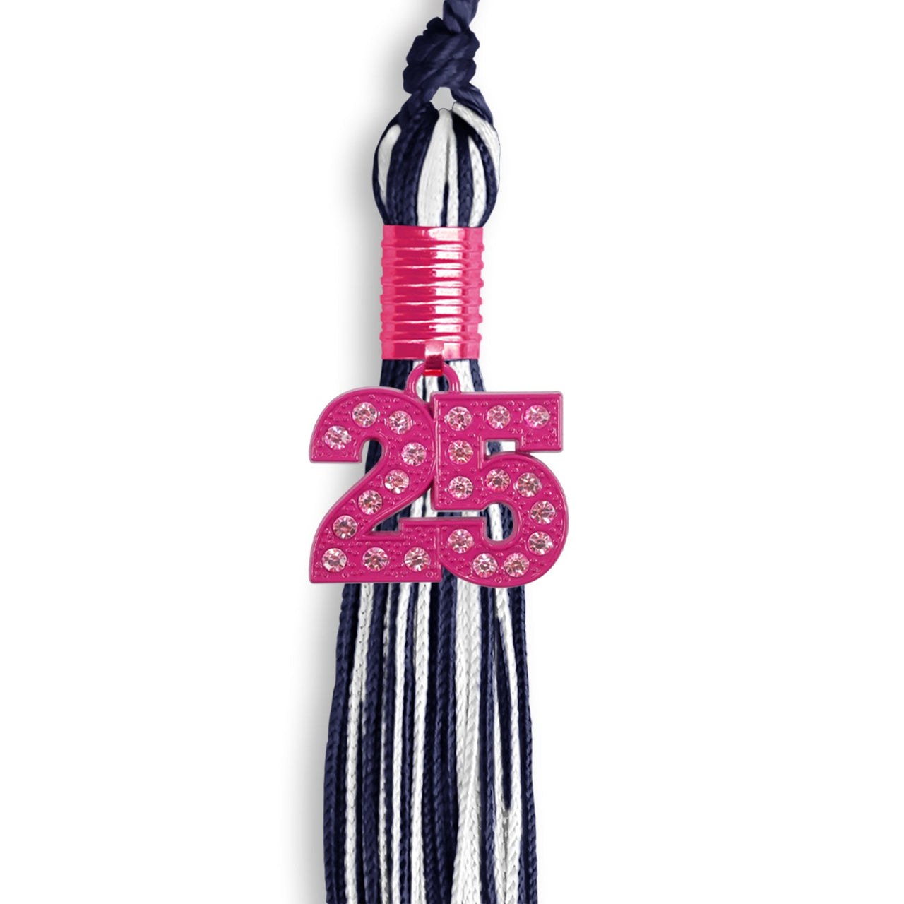 Navy Blue/White Mixed Color Graduation Tassel with Pink Bling Charm - Endea Graduation