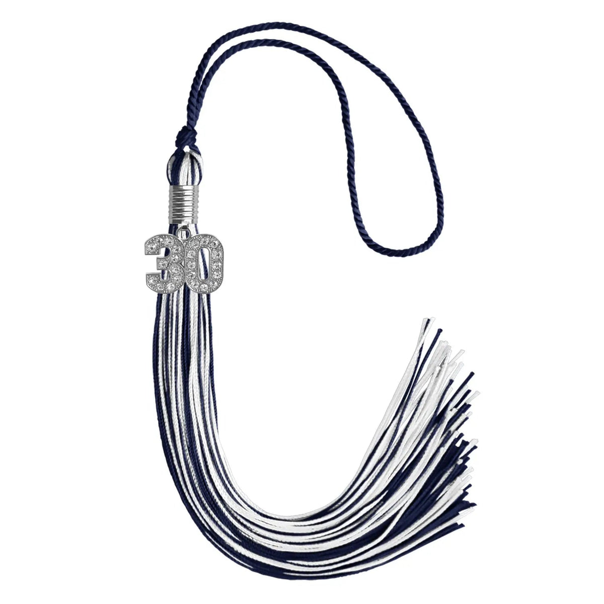 Navy Blue/White Mixed Color Graduation Tassel with Silver Bling Charm - Endea Graduation