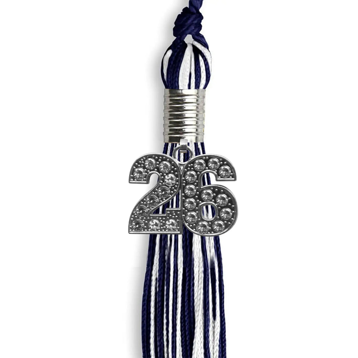 Navy Blue/White Mixed Color Graduation Tassel with Silver Bling Charm - Endea Graduation