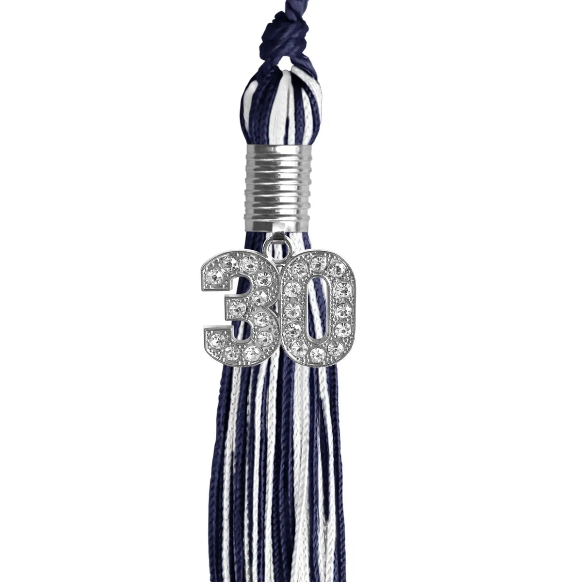 Navy Blue/White Mixed Color Graduation Tassel with Silver Bling Charm - Endea Graduation