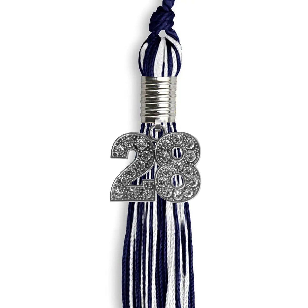 Navy Blue/White Mixed Color Graduation Tassel with Silver Bling Charm - Endea Graduation