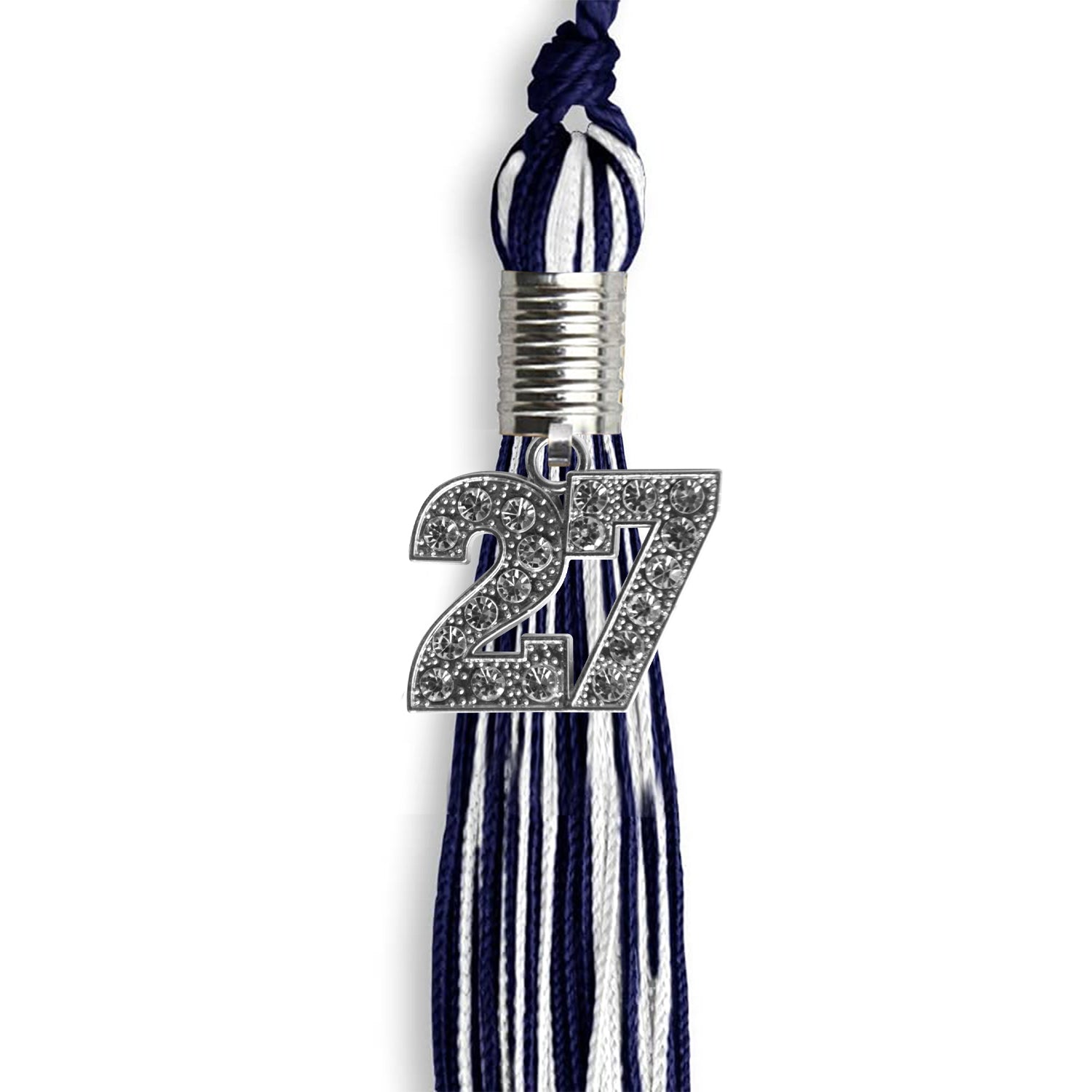 Navy Blue/White Mixed Color Graduation Tassel with Silver Date Drop - Endea Graduation