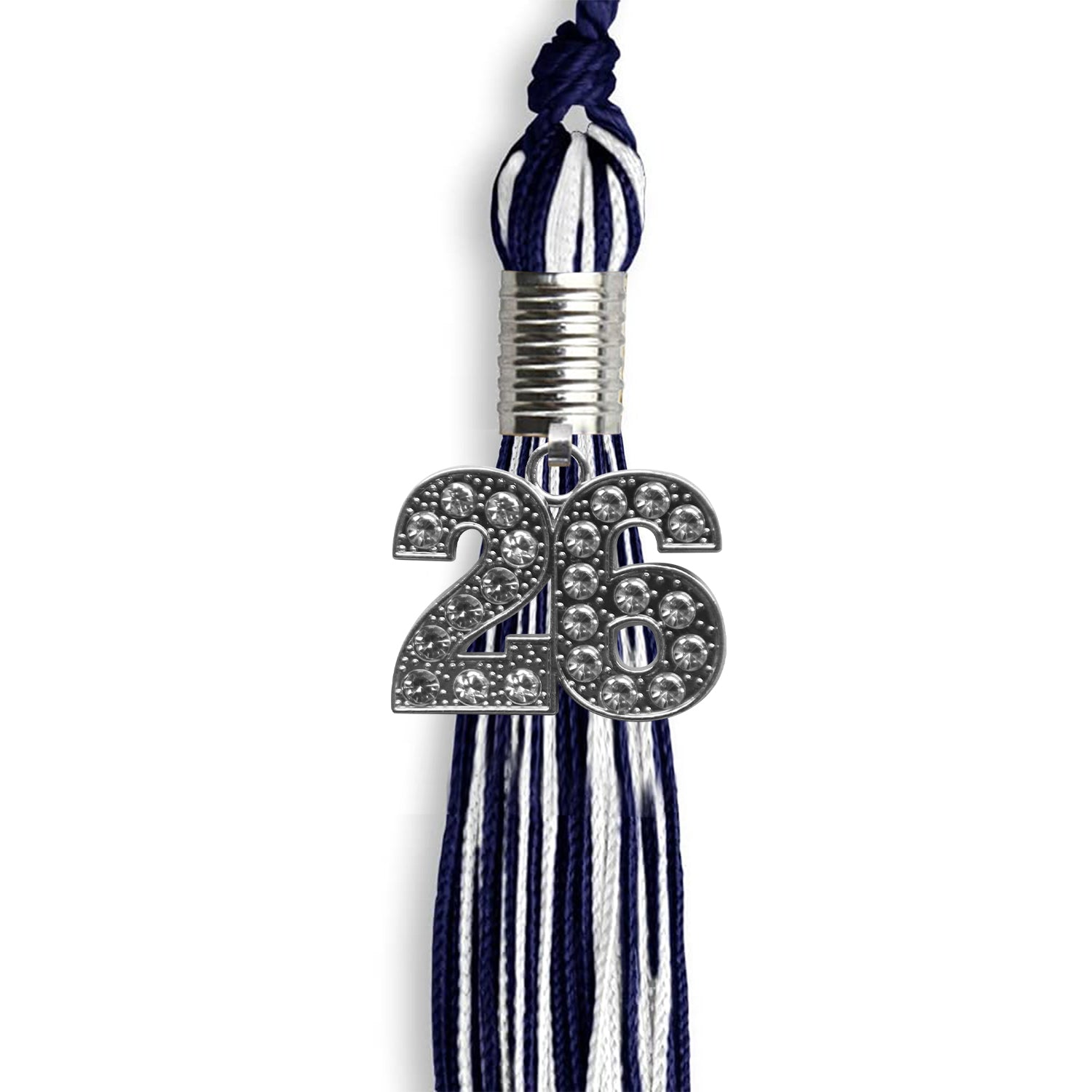 Navy Blue/White Mixed Color Graduation Tassel with Silver Date Drop - Endea Graduation