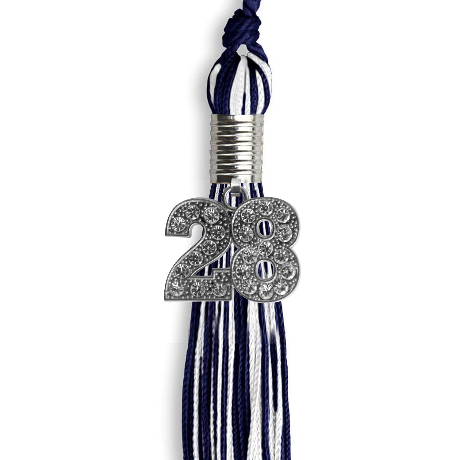 Navy Blue/White Mixed Color Graduation Tassel with Silver Date Drop - Endea Graduation