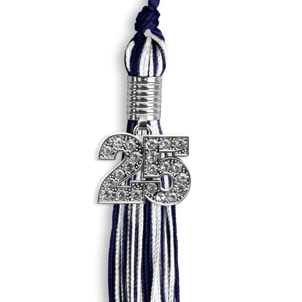 Navy Blue/White Mixed Color Graduation Tassel with Silver Date Drop - Endea Graduation