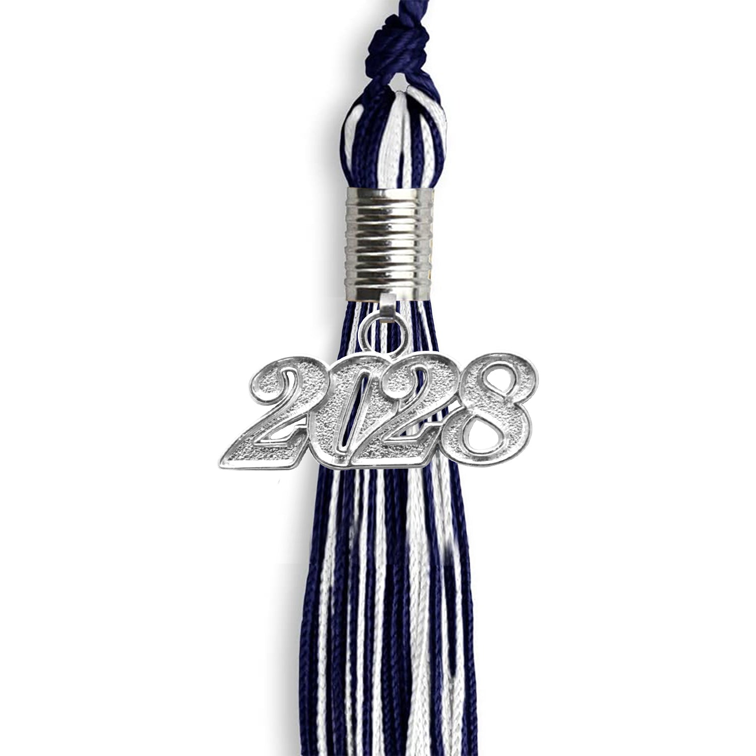 Navy Blue/White Mixed Color Graduation Tassel with Silver Date Drop - Endea Graduation