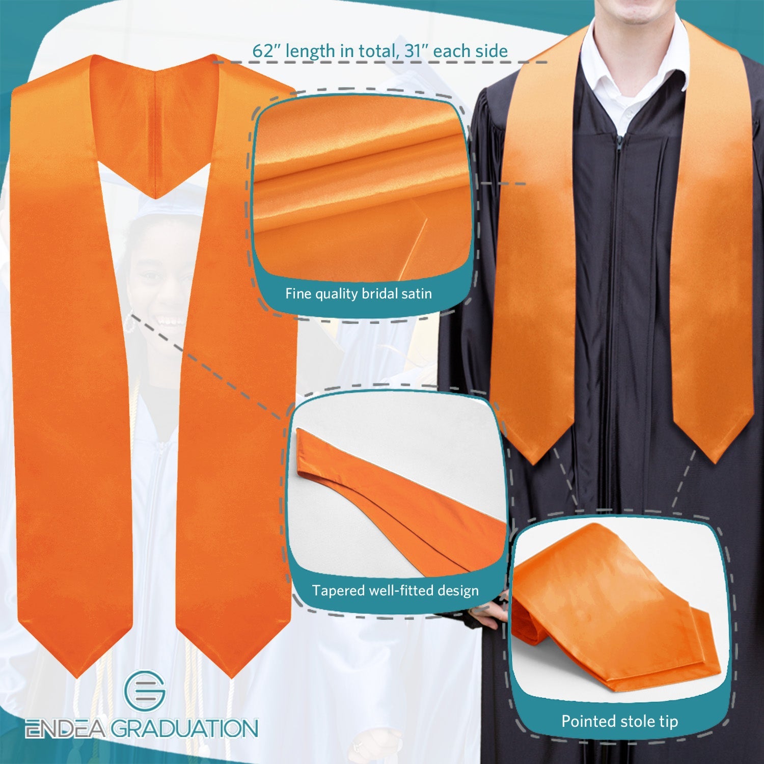 Orange Graduation Stole - Endea Graduation