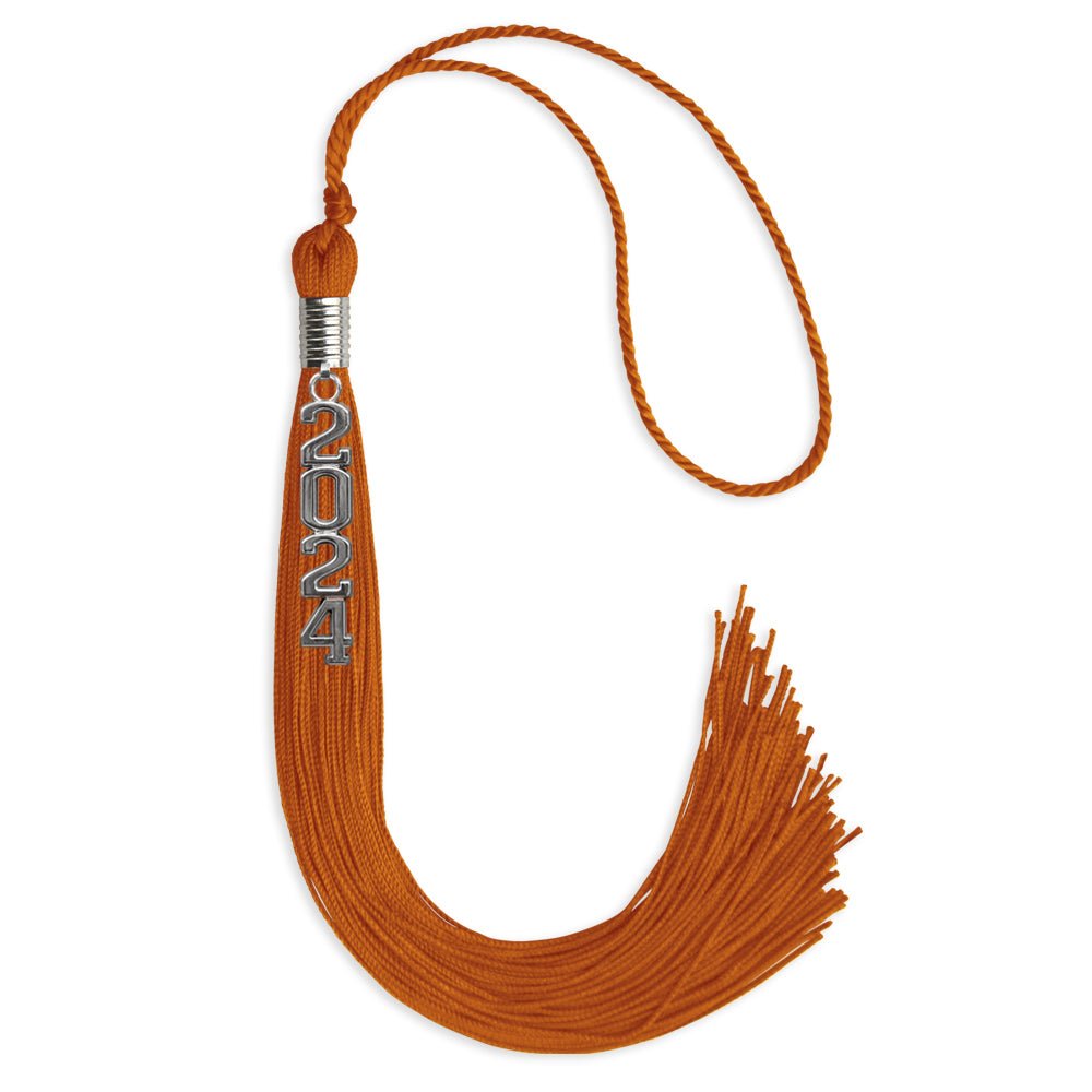 Orange Graduation Tassel with Silver Stacked Date Drop - Endea Graduation