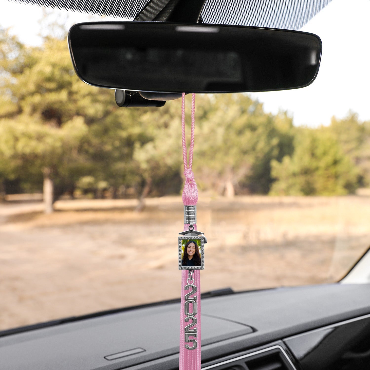 Pink Tassel with Photo Frame Charm and Stacked Date Drop - Endea Graduation