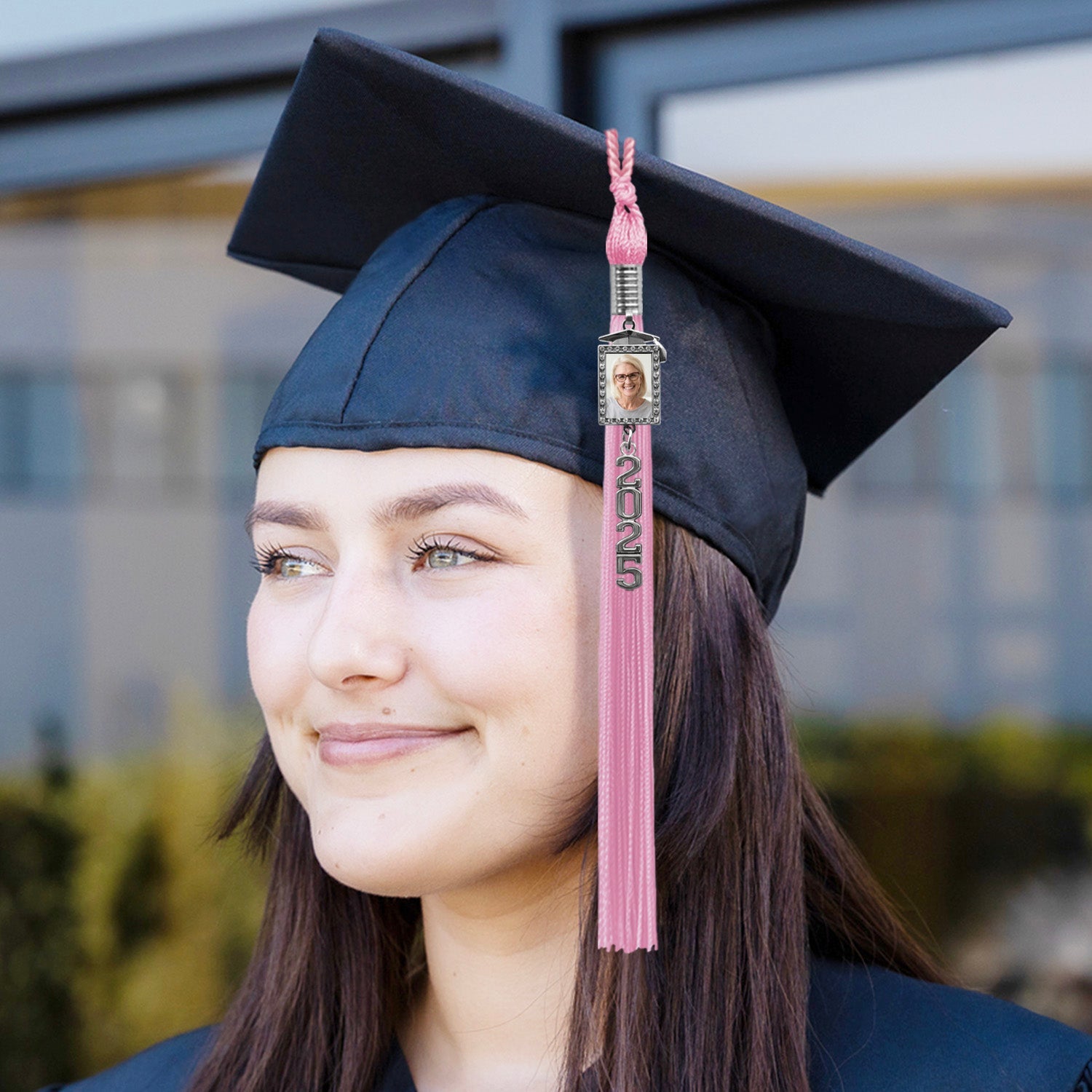 Pink Tassel with Photo Frame Charm and Stacked Date Drop - Endea Graduation