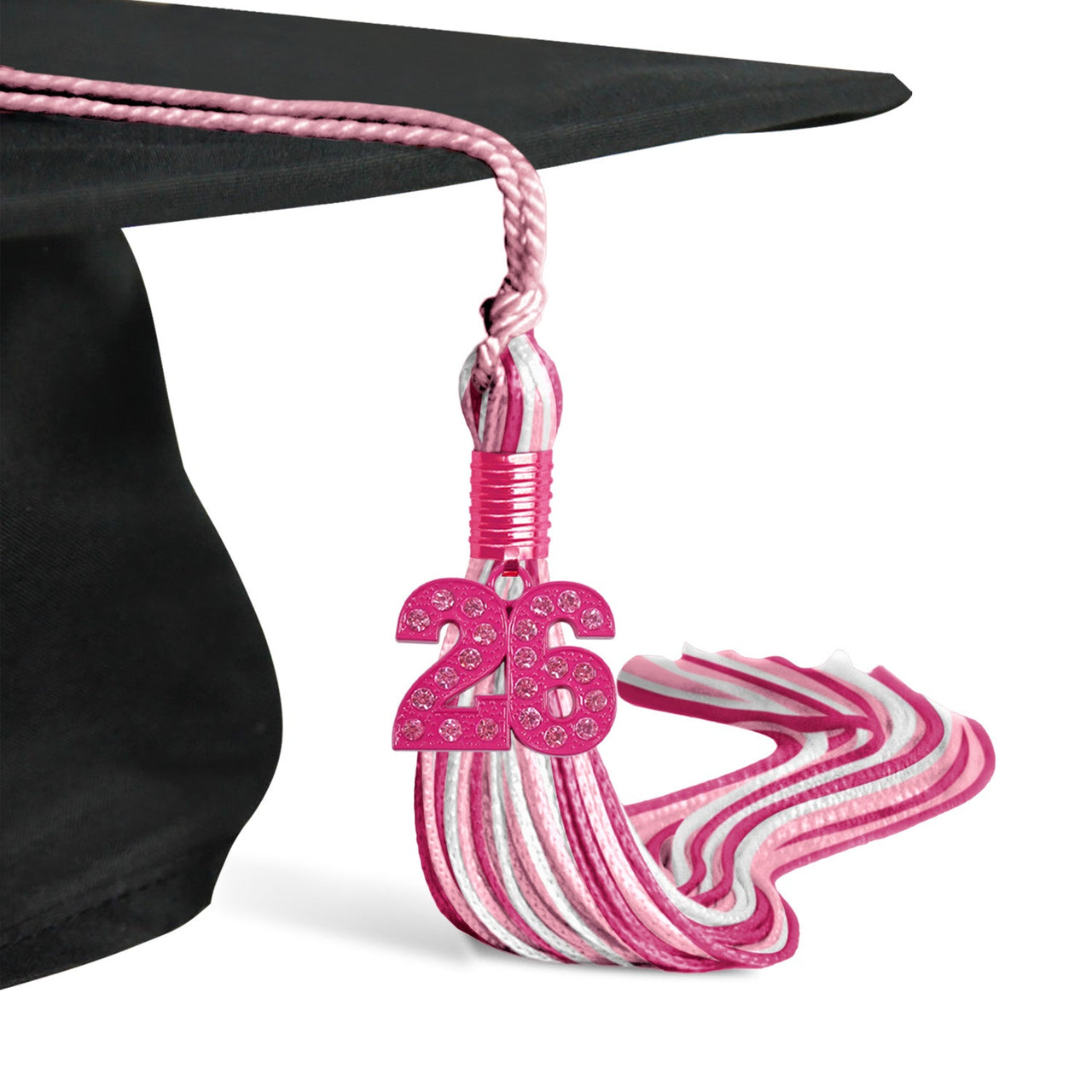 Pink/Hot Pink/White Mixed Color Graduation Tassel with Pink Date Drop - Endea Graduation