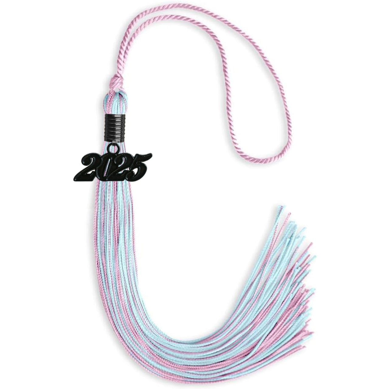 Pink/Light Blue Mixed Color Graduation Tassel with Black Date Drop - Endea Graduation