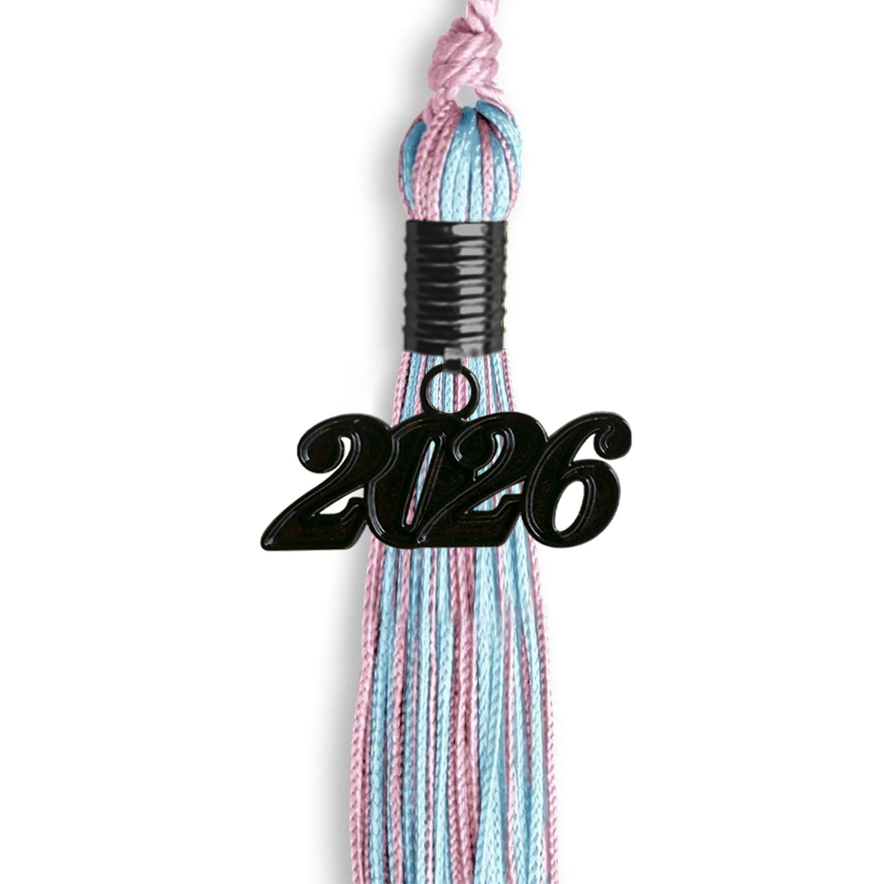 Pink/Light Blue Mixed Color Graduation Tassel with Black Date Drop - Endea Graduation
