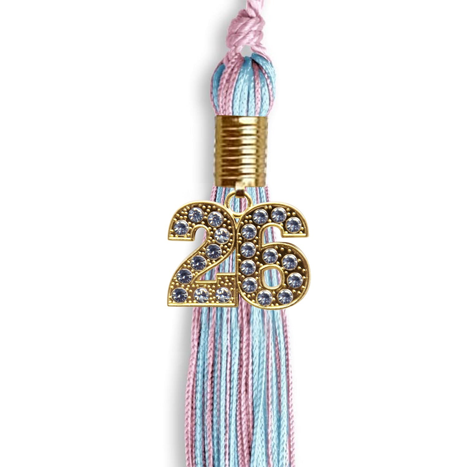 Pink/Light Blue Mixed Color Graduation Tassel with Gold Date Drop - Endea Graduation