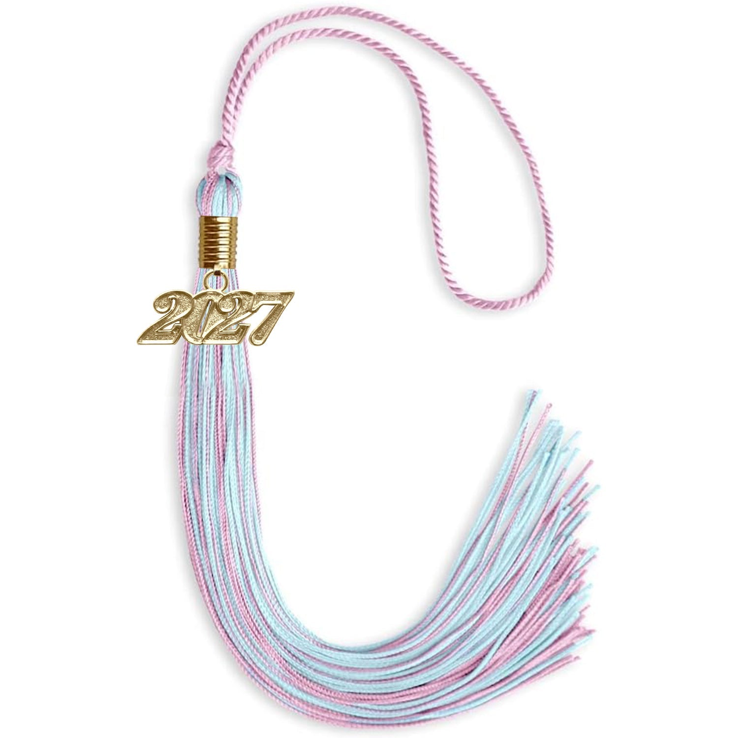 Pink/Light Blue Mixed Color Graduation Tassel with Gold Date Drop - Endea Graduation