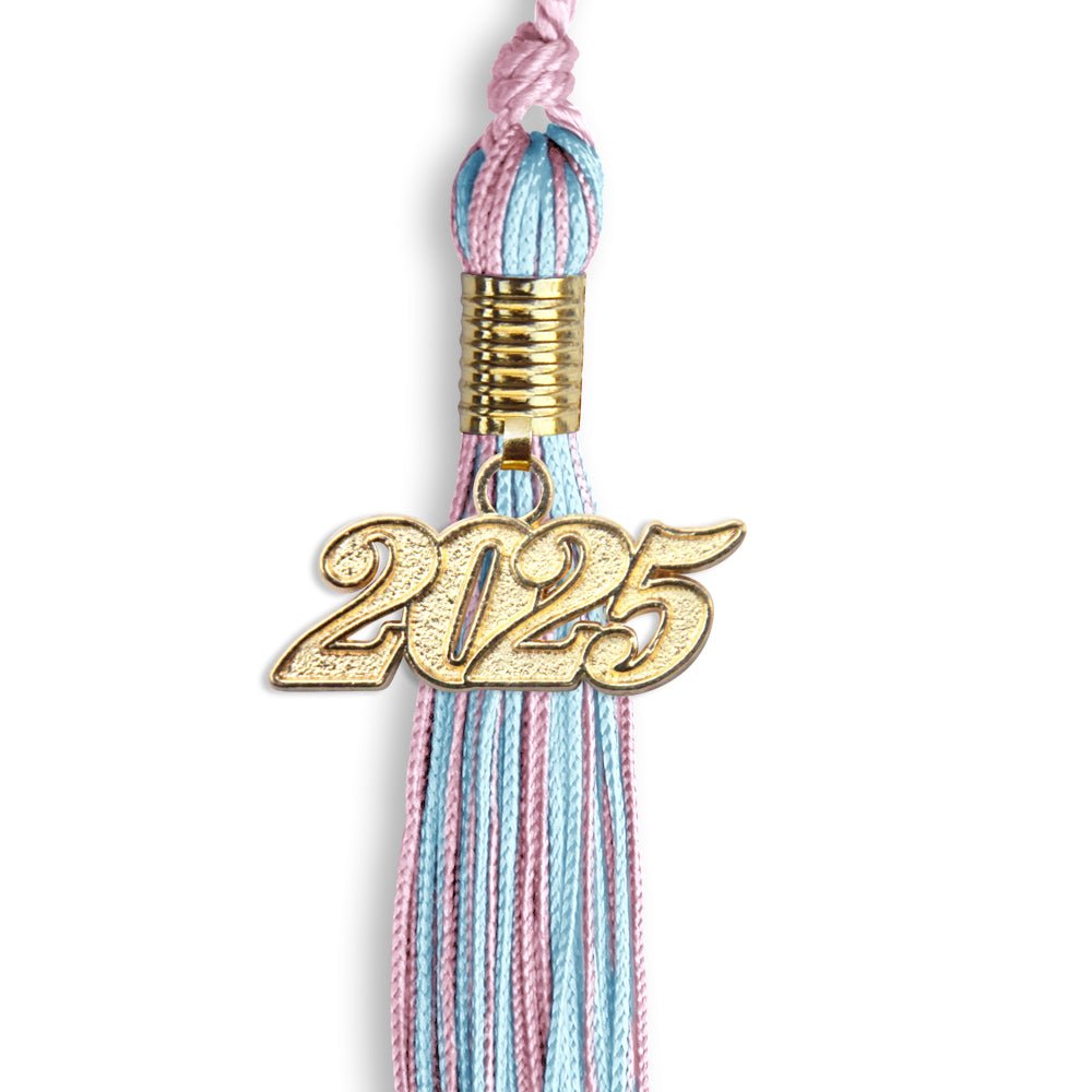 Pink/Light Blue Mixed Color Graduation Tassel with Gold Date Drop - Endea Graduation