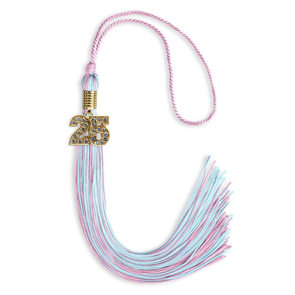 Pink/Light Blue Mixed Color Graduation Tassel with Gold Date Drop - Endea Graduation