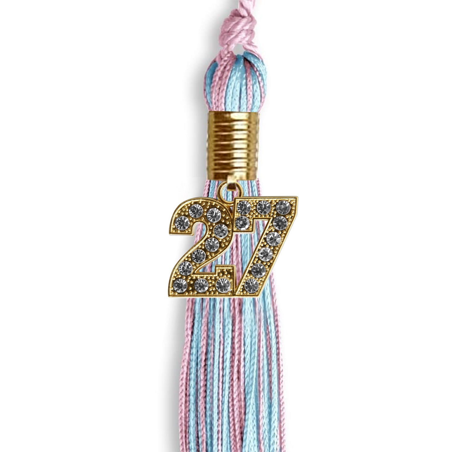 Pink/Light Blue Mixed Color Graduation Tassel with Gold Date Drop - Endea Graduation