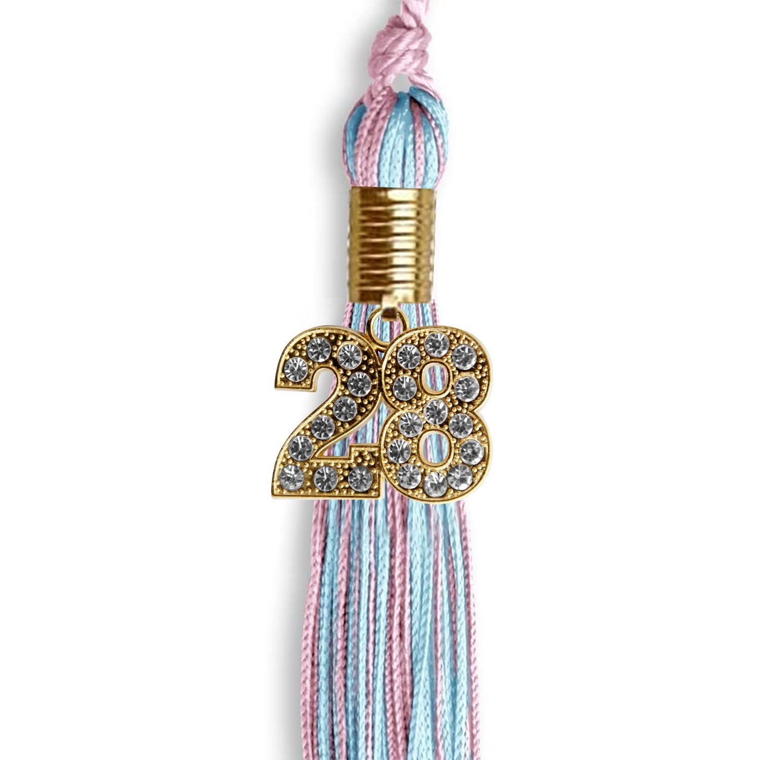 Pink/Light Blue Mixed Color Graduation Tassel with Gold Date Drop - Endea Graduation