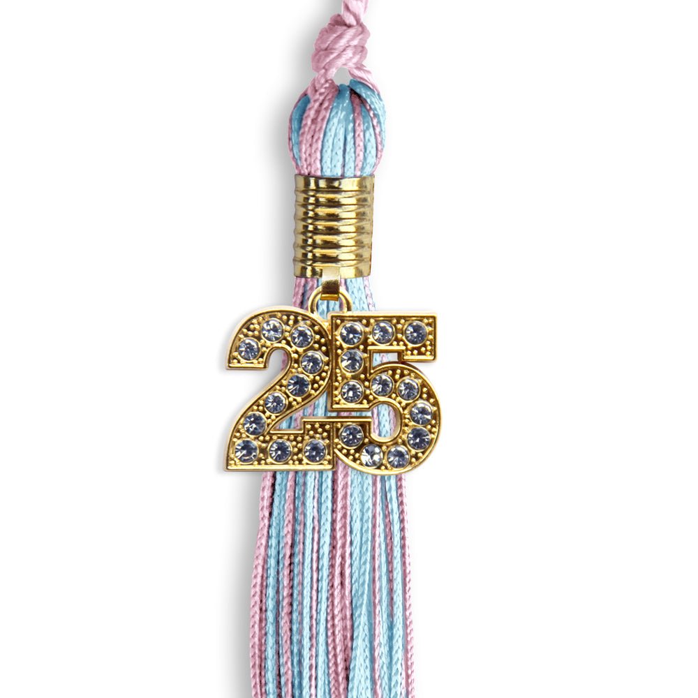 Pink/Light Blue Mixed Color Graduation Tassel with Gold Date Drop - Endea Graduation