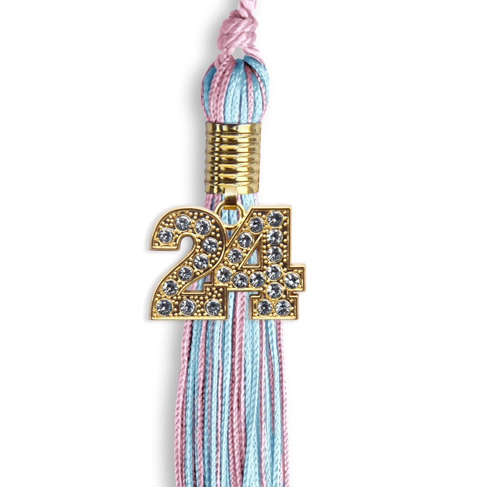 Pink/Light Blue Mixed Color Graduation Tassel with Gold Date Drop - Endea Graduation