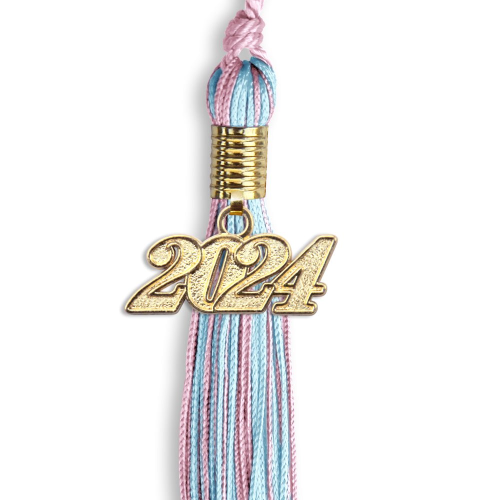 Pink/Light Blue Mixed Color Graduation Tassel with Gold Date Drop - Endea Graduation