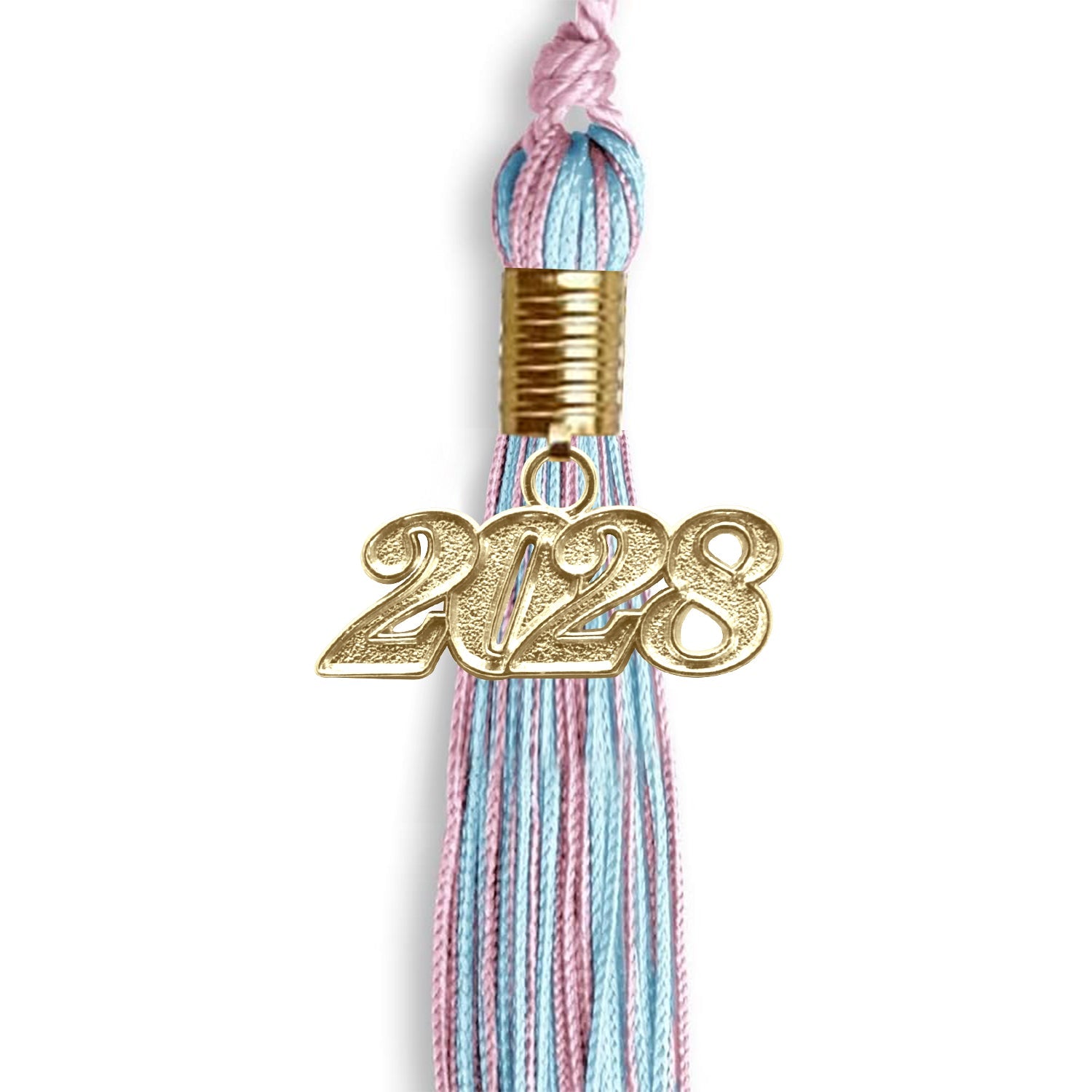 Pink/Light Blue Mixed Color Graduation Tassel with Gold Date Drop - Endea Graduation