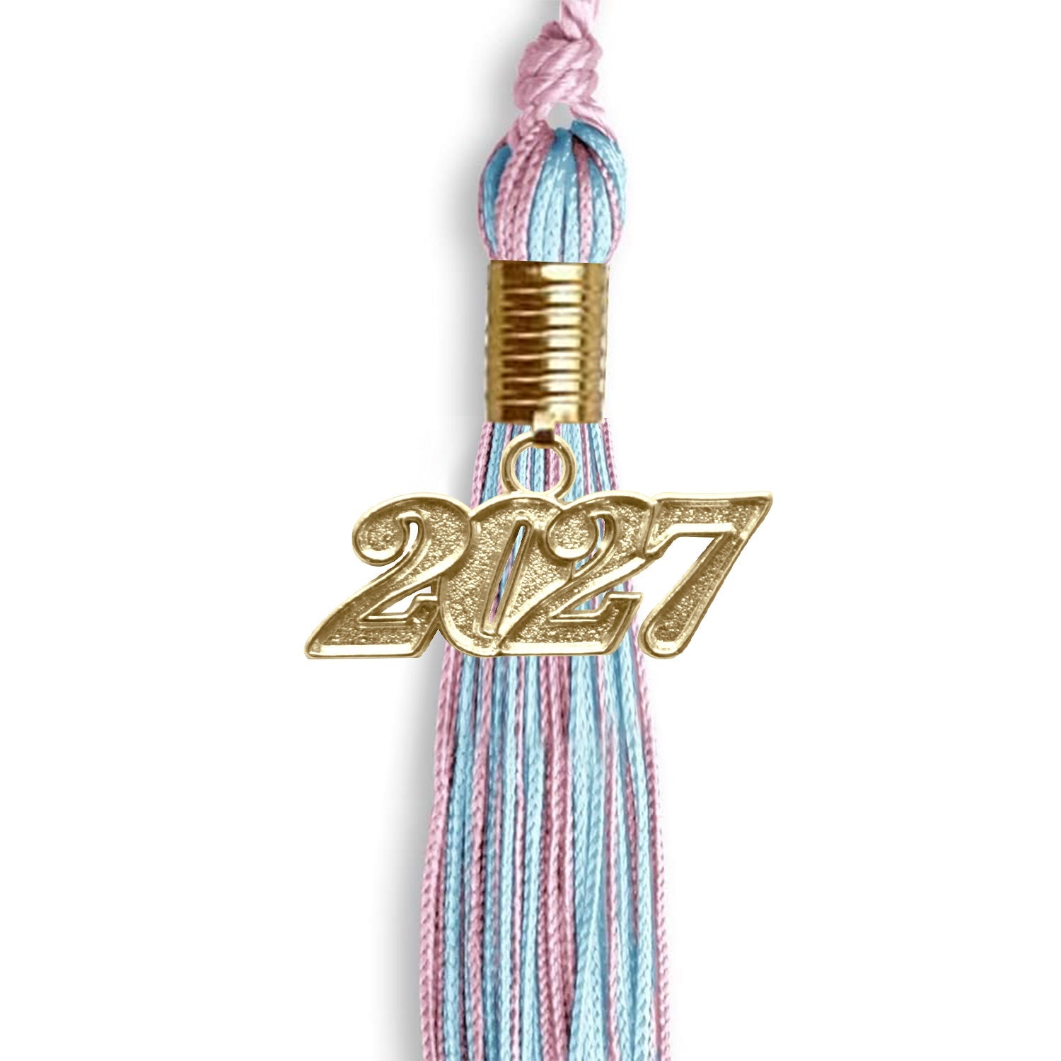 Pink/Light Blue Mixed Color Graduation Tassel with Gold Date Drop - Endea Graduation