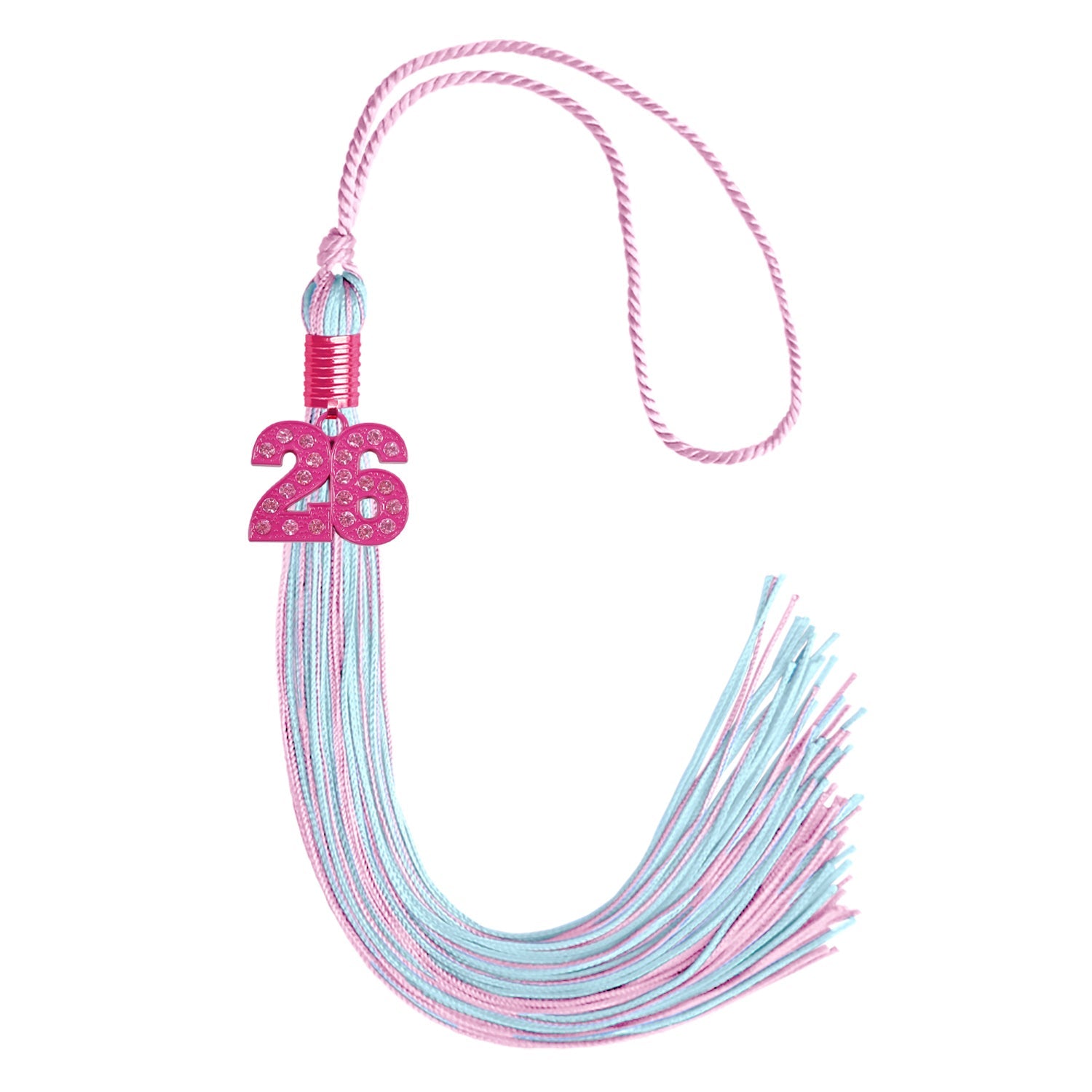 Pink/Light Blue Mixed Color Graduation Tassel with Pink Bling Charm - Endea Graduation