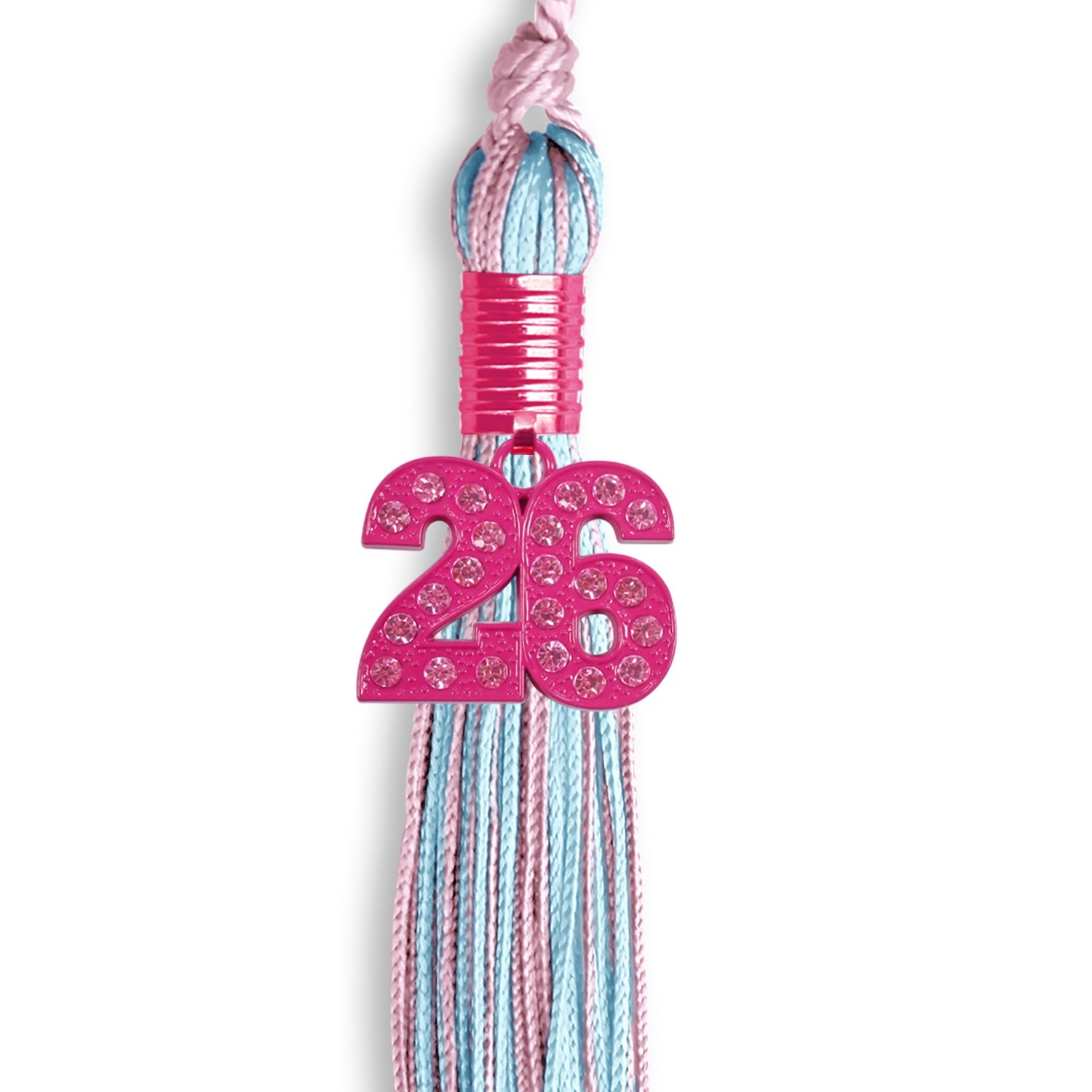 Pink/Light Blue Mixed Color Graduation Tassel with Pink Bling Charm - Endea Graduation